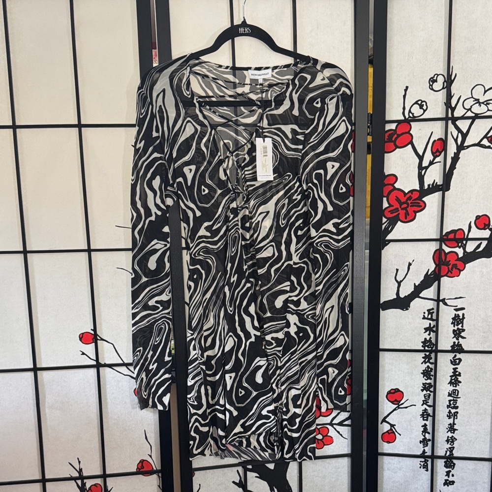 NWT WeWoreWhat Monochrome Abstract Dress Swirl Y2K mesh swim
